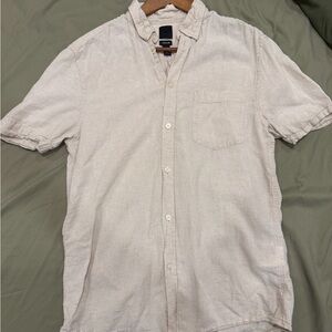 H&M Light Beige Casual Linen Blend Button Down Shirt